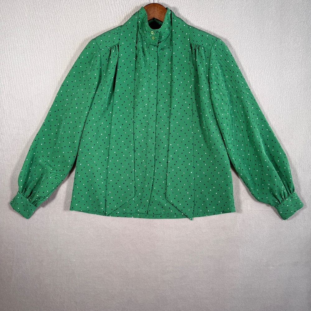 Pendleton Blouse Womens 10 Green Geometric Country Sophisticates 80s Vintage